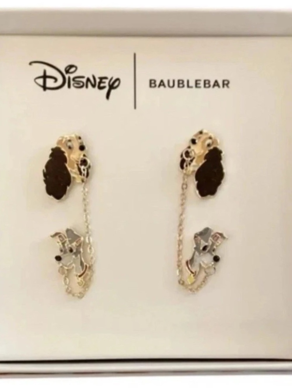 Disney Baublebar Lady & The Tramp TWO HOLE Earrings Spaghetti NEW in BOX